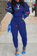 Blue Fashion Sportswear Print Patchwork O Neck Long Sleeve Two Pieces