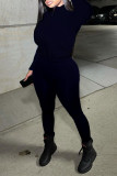 Blue Fashion Casual Solid Basic Zipper Collar Long Sleeve Two Pieces