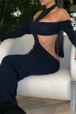 Black Fashion Sexy Solid Hollowed Out O Neck Long Sleeve Two Pieces