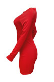 Pink Sexy Casual Solid Hollowed Out O Neck Long Sleeve Dresses