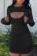 Black Sexy Casual Solid Hollowed Out O Neck Long Sleeve Dresses