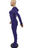 purple Fashion Sexy Adult Pleuche Solid Fold Hooded Collar Long Sleeve Regular Sleeve Regular Two Pieces