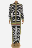Multicolor Fashion Casual Print Patchwork Turndown Collar Long Sleeve Two Pieces