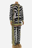 Multicolor Fashion Casual Print Patchwork Turndown Collar Long Sleeve Two Pieces