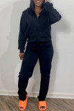 Red Fashion Casual Solid Zipper Hooded Collar Long Sleeve Two Pieces