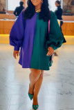Multicolor Fashion Casual Solid Split Joint O Neck Long Sleeve Plus Size Dresses