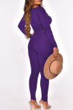 Purple Fashion Casual Solid Slit Square Collar Long Sleeve Two Pieces