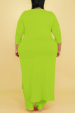 Green Casual Solid Split Joint Slit O Neck Long Sleeve Two Pieces