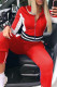 Red Fashion Casual Patchwork Basic Zipper Collar Long Sleeve Two Pieces