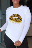 Rose Red Fashion Casual Lips Printed Basic O Neck T-Shirts