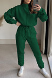 Blue Fashion Casual Solid Patchwork Turtleneck Long Sleeve Two Pieces