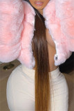 Pink Fashion Casual Solid Cardigan Hooded Collar Outerwear