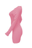 Pink Sexy Casual Solid Hollowed Out O Neck Long Sleeve Dresses