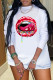 Red Fashion Casual Lips Printed Basic O Neck Long Sleeve Dresses