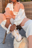 Orange Fashion Casual Solid Patchwork V Neck Long Sleeve Two Pieces