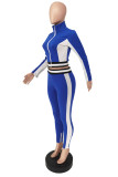 Red Fashion Casual Patchwork Basic Zipper Collar Long Sleeve Two Pieces
