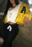 Yellow Fashion Casual Letter Patchwork Outerwear