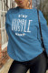 Blue Casual Daily Print Patchwork Letter O Neck Tops