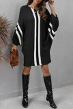 Camel Casual Print Patchwork O Neck Long Sleeve Dresses
