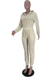 Coffee Fashion Casual Solid Basic Hooded Collar Long Sleeve Two Pieces