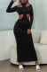 Black Fashion Sexy Solid Hollowed Out O Neck Long Sleeve Two Pieces