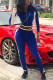 Blue Casual Patchwork Zipper Collar Long Sleeve Two Pieces