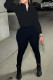 Black Fashion Casual Solid Basic Zipper Collar Long Sleeve Two Pieces