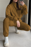 Blue Fashion Casual Solid Patchwork Turtleneck Long Sleeve Two Pieces