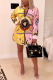 Multicolor Casual Print Patchwork Turndown Collar Tops