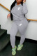 Grey Fashion Casual Letter Embroidered Hooded Collar Long Sleeve Two Pieces