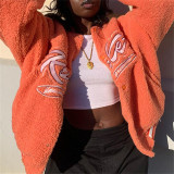 Orange Fashion Casual Letter Print Cardigan Outerwear