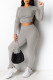 Grey Sexy Solid Split Joint Frenulum Backless O Neck Long Sleeve Two Pieces
