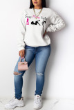 Grey Fashion Casual Print Patchwork Letter O Neck Tops