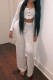 White Casual Solid Patchwork Buckle U Neck Long Sleeve Two Pieces