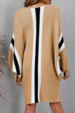 Camel Casual Print Patchwork O Neck Long Sleeve Dresses
