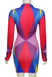 Yellow Sexy Print Patchwork Half A Turtleneck Pencil Skirt Dresses
