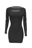 Pink Sexy Casual Solid Hollowed Out O Neck Long Sleeve Dresses