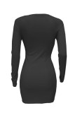 Pink Sexy Casual Solid Hollowed Out O Neck Long Sleeve Dresses