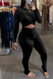 Blue Sexy Solid Hollowed Out Patchwork Fold O Neck Regular Jumpsuits
