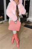 Pink Fashion Casual Solid Cardigan Hooded Collar Outerwear