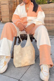 Orange Fashion Casual Solid Patchwork V Neck Long Sleeve Two Pieces
