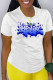 White Fashion Street Print Patchwork Letter O Neck T-Shirts
