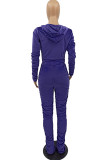Dark Blue Fashion Sexy Adult Pleuche Solid Fold Hooded Collar Long Sleeve Regular Sleeve Regular Two Pieces
