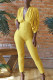 Yellow Fashion Casual Solid Bandage Backless V Neck Skinny Jumpsuits