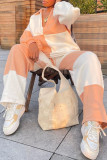 Orange Fashion Casual Solid Patchwork V Neck Long Sleeve Two Pieces