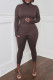 Coffee Casual Solid Patchwork Half A Turtleneck Long Sleeve Two Pieces