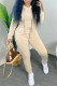Beige Fashion Casual Solid Basic Hooded Collar Long Sleeve Two Pieces