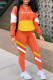 Orange Fashion Sportswear Print Patchwork Zipper Collar Long Sleeve Two Pieces