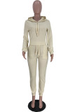 Coffee Fashion Casual Solid Basic Hooded Collar Long Sleeve Two Pieces