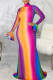 Multicolor Casual Elegant Print Patchwork Turtleneck Long Sleeve Dresses